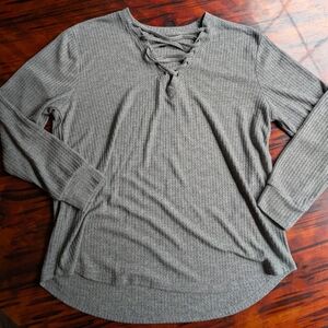Torrid Size 00 Gray Long Sleeve Lace Up Waffle Knit Top